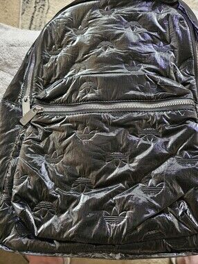 adidas New Black Shiny Quilted Trefoil Puffer Backpack